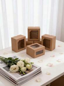 10 piezas Cajas de regalo de cartón blanco grande para macarrones con ventana ondulada, adecuadas para pasteles, chocolates, galletas, postres, aplicables para cumpleaños, fiestas, bodas - Ver 4