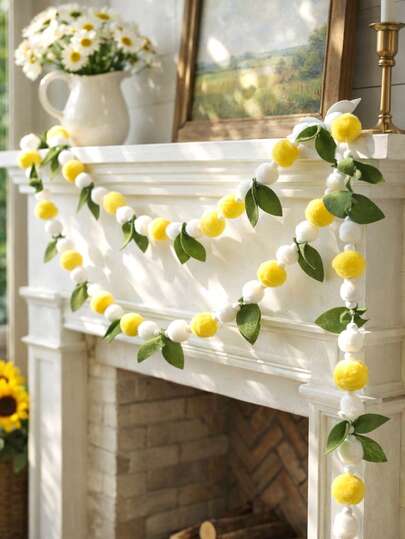 1 dây trang trí treo tường hình quả chanh màu vàng trắng, dây lá pom pom, chủ đề trái cây tươi, trang trí nhà kiểu nông trại mộc mạc, phong cách Boho, trang trí phòng khách, phòng ngủ, trang trí nhà bếp, trang trí rèm cửa sổ, trang trí lò sưởi, trang trí lối vào, trang trí nhà mùa xuân hè, trang trí tiệc, trang trí đám cưới, tiệc cô dâu, tiệc sinh nhật, trang trí phông nền chụp ảnh, trang trí phòng kiểu nhà tranh ấm cúng, trang trí lễ hội.