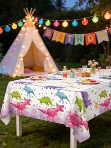 1件粉色恐龙桌布，婴儿派对装饰桌布，女孩生日装饰桌布，性别揭晓派对桌布，新生女宝宝派对桌中心装饰布，欢迎女宝宝派对摄影道具，第一颗牙主题派对用品，室内装饰，家居装饰，户外一次性桌布，粉色恐龙装饰，一周岁生日装饰，女孩生日礼物，派对礼品 - 粉紅色恐龍 - 查看 5