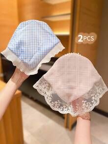 2 pièces Bandeaux à carreaux et dentelle pour femmes, bandeaux triangulaires à carreaux rouges et bleus avec dentelle blanche, style campagne française, convient pour les franges, bandeaux doux et éthérés - Multicolore - Voir 8
