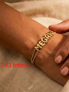 Customized 26 Letter Stainless Steel Box Chain 3D Balloon Bubble Letter Bracelet, Bohemian Style Suitable For Women's Daily Wear, Minimalist, Valentine's Day, Mother's Day, Christmas Gift - Gold - View 13