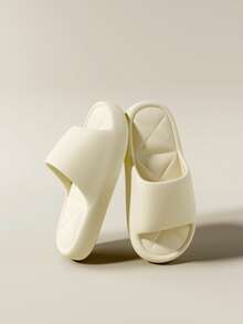 Pantuflas unisex de una sola pieza de EVA, cómodas y sin olor, para interiores, dormitorio, sala de estar, baño, ducha y uso doméstico. Suela gruesa que se puede usar en exteriores, pantuflas minimalistas de unicolor - Beis - Ver 4