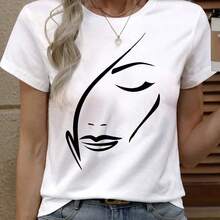 Figure Graphic Round Neck Tee Graphic Tees Women Tops - Pink - View 6