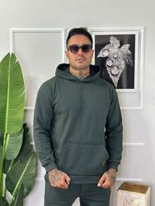 Men's Cotton Winter Fleece Set - Pants/Sweatshirt - màu xanh lá - Xem 5