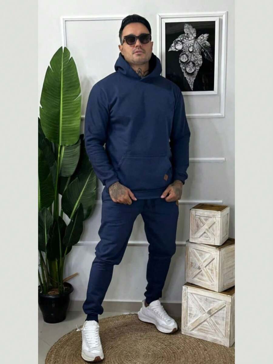 Men's Cotton Winter Fleece Set - Pants/Sweatshirt - Azul - Ver 1