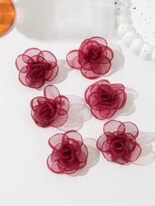6个可爱玫瑰花发夹，适合日常佩戴和度假 - 酒紅色 - 查看 5