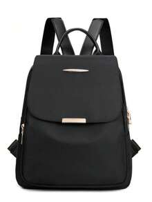 Mochila de gran capacidad para mujer, bolso de mano de estilo clásico de unicolor, mochila para estudiantes - Negro - Ver 5