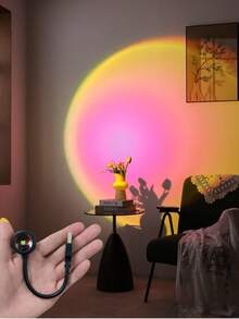 7-Color USB Sunset Lamp, Romantic Rainbow Projection Night Light, Dimmable LED Mood Light For Bedroom/Living Room, Creative Floor/Wall Mounted Sunshine Lamp For Photography, Party, Home Decor, Plug And Play, Ideal Gift For Girls - Multi-color light - View 3