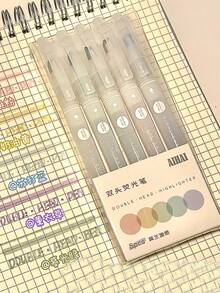 5 piezas/paquete Bolígrafos fluorescentes resaltadores de doble punta, con ventana de tinta, marcadores fluorescentes resistentes a manchas para aprendizaje, toma de notas, planificadores, diarios, bullet journals y útiles escolares - Multicolor - Ver 14