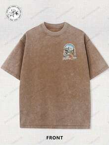 Matthew's Gospel, Fishing, Fisherman, Religion, 230g Double-Sided Printed Batik Vintage Washed T-Shirt, 100% Cotton, Comfortable For Summer Wear, Simple And Casual, Men's Cool Short-Sleeve T-Shirt - 咖啡棕 - 查看 3