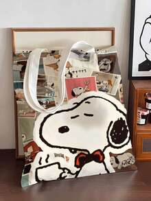 Snoopy File Folder Poster Fashion Coffee Zipper Canvas Bag, Snoopy Pink File Folder Peripheral Cute Zipper Canvas Bag For Students - Multicolor - View 2