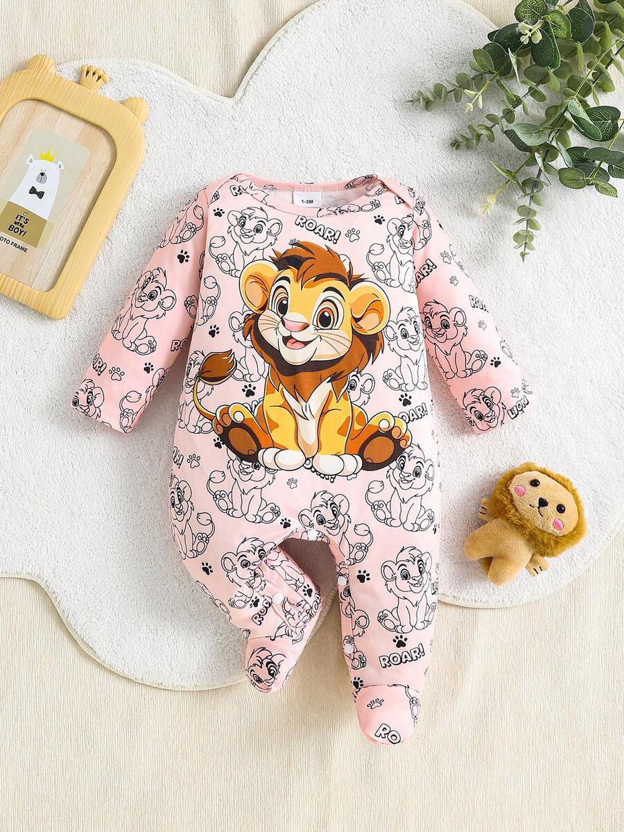 1pc Cute Lion Design Infant Newborn Baby Romper - Pink - View 1