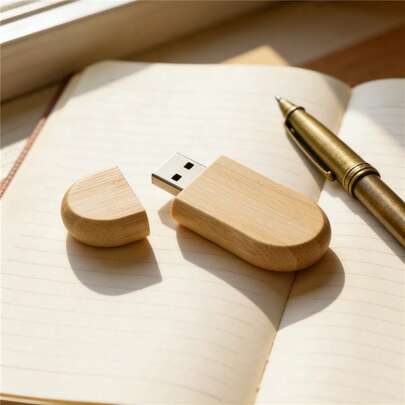 BIYETIMI Natural Bamboo USB Flash Drive 32GB, Portable Wooden Thumb Drive With Round Cap Design, High-Speed Data Storage For PC/Laptop, Ideal Business & Wedding Gift