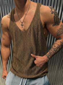 Chaleco de punto holgado sin mangas con diseño calado para hombre - Marrón - Ver 9