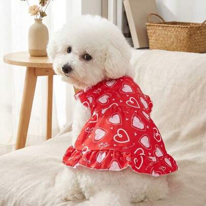 PETSIN 1pc Valentine's Day Heart Pattern Cute Pet Dress For Cats & Dogs, Oversized