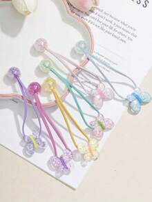 1Pc/6Pcs Teen's High Ponytail Rubber Band Around The Hair Rope Girl Love Butterfly Hair Tie Little Girl Head Rope Princess Does Not Hurt Hair Accessories Glitter Butterfly Hair Scrunchies No Card Ponytail Holders Hair Rubber Bands Hair Rope Beauty Home Bedroom Decor Travel Accessories Hair Elastics Elastic Hair Tie - Multicolor - View 3