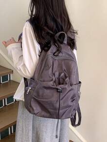 1 Piece Black Star Print Nylon Large Capacity Multi-Pocket Zipper Closure Casual Backpack For Women & Daily Commute - Multicolor - View 9