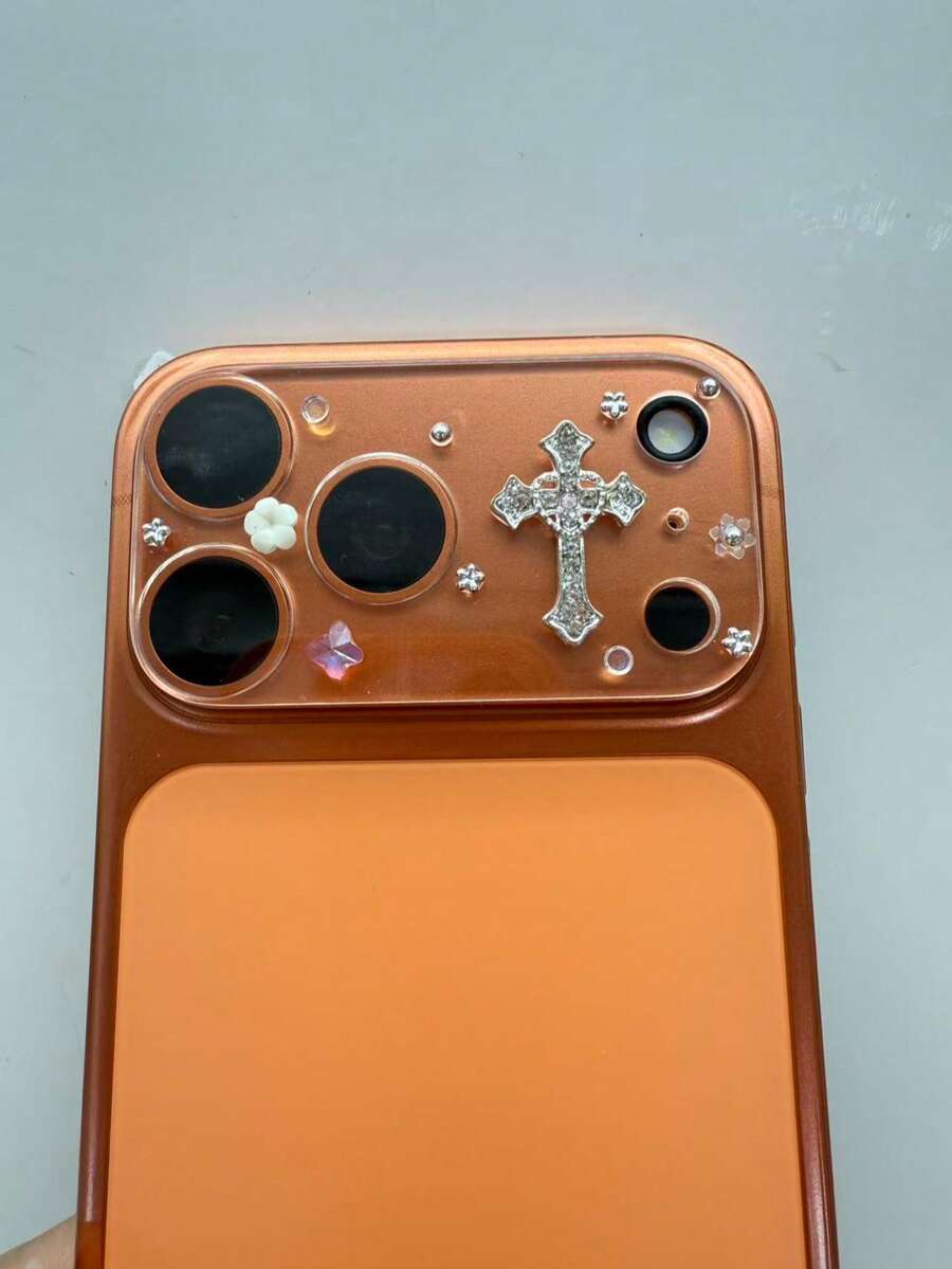 Ốp bảo vệ ống kính camera hình chữ thập 3D phong cách Ins - Ốp bảo vệ ống kính điện thoại hình chữ thập pha lê lấp lánh, quà tặng bảo vệ camera dễ thương kiểu Kawaii.