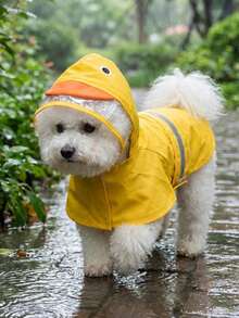 PETSIN 带帽防水狗狗雨衣，配有透明帽檐和反光条，可爱鸭子、青蛙、鲨鱼图案，适合户外散步和雨天穿着。 - 彩色 - 查看 2