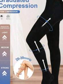 女士20-30mmHg中度压力连裤袜，透气柔软，高腰性感打底裤，舒适 - 彩色 - 查看 3