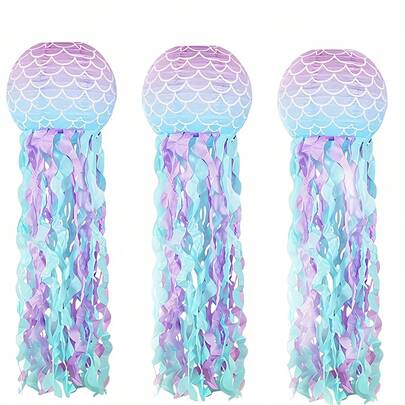 3 ชิ้นต่อชุด: โคมกระดาษแขวนรูปแมงกะพรุนสีน้ำเงินไล่ระดับสี เหมาะสำหรับงานปาร์ตี้ธีมนางเงือก เหมาะสำหรับตกแต่งวันเกิดธีมโลกใต้ทะเล, ตกแต่งปาร์ตี้, ตกแต่งผนัง หรือเครื่องประดับทั่วไป เหมาะสำหรับวันเกิด, พิธีรับศีล, งานแต่งงาน และโอกาสต่างๆ