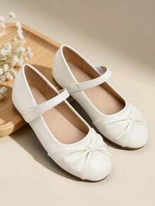 1 Pair New Elegant Girls White Mary Jane Shoes With Ruffle Bow, Comfortable For School, Wedding, Daily Wear, Party And More Occasions - White - View 2
