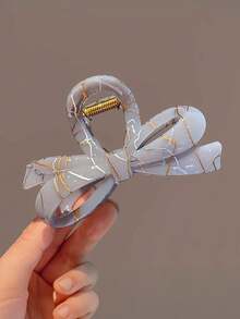1pc Retro Minimalist Blue-Gray Bow Hair Clip, Women Bun Hairstyle Accessory Summer Outfits Beach Claw Clips Vacay Hair Clips - Multicolor - View 7
