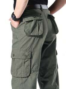 yuehaibao 男士休闲工装裤（无腰带），秋季款 - 橄欖綠 - 查看 6