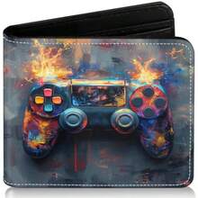 portafolios para niños para niños de 8 a 10 años 9 a 12 a 11 a 15 años regalos de juego con bloqueo RFID bifold para juegos ventana divertida de identificación de bolsillo para monedas para - Juego Retro mango azul - Ver 8