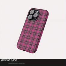 适用于 16 Plus、15 Pro Max、11 Pro、12 Mini、13 Plus、78 SE、XS、XR 的洋红色格子手机壳，二合一亮面设计 - 多色1 - 查看 2