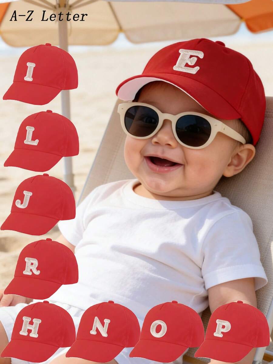 1pc A-Z 26 Letters Baseball Cap, Toddler Girls Outdoor Sun Hat, 1-3 Years Old - Red - View 1