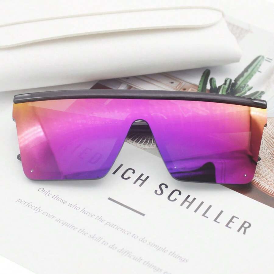 1pc Women's Fashion Square Large Frame Rimless Fashion Glasses, Street Style - Purple - View 1