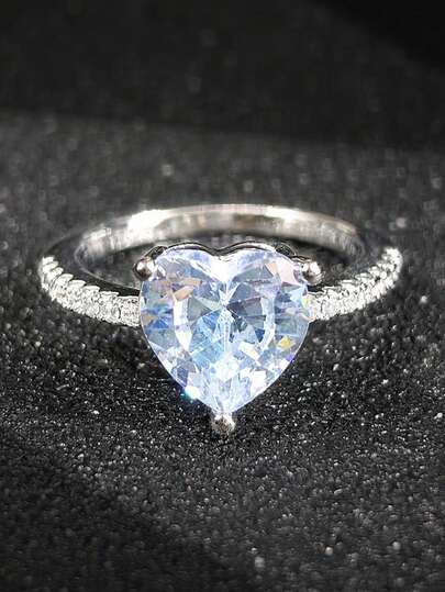 MOONSO 1pc Heart-Shaped Zirconia High-Quality Heart Ring For Women, Elegant Minimalist Versatile Jewelry For Holidays, Birthdays, Daily Wear, Fashionable & Sophisticated R4597