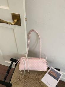 新款时尚波点单肩包配丝巾，甜美日系风格，可爱少女风，清新干净，夏季新款女士手提包 - 粉色 - 查看 4