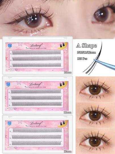 Lvcheryl 120Pcs A Shape Cluster Lashes Extension, Single Length DIY False Eyelasheslash Clusters,Eyelash Clusters,Individual Eyelashes,Lashes,Fake Lashes C Curl 9-12mm Manga Lashes