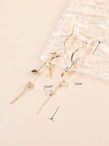 1 Pair Elegant Luxury Leaf Star Teardrop Chain Tassel Pendant Earrings For Women, Stylish Dangle Earrings Perfect For Daily Wear Weddings Formal Events Prom, Available, All-Match Fashion Jewelry Gift For Her, Mother's Day Gift - 金黃色 - 查看 4