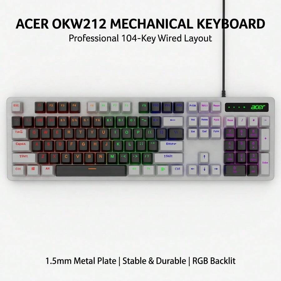Acer OKW212 (Wired 104-Key) Wired/Single Mechanical Series Keyboard For Office, Business, Home Use, USB, Low-Key, Laptop, Desktop Computers. Mechanical Switches Available: Blue/Red/Brown. - View 1