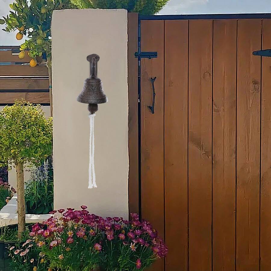 SHIOUCY Türglocke Gusseisen, Wand Befestigte Kapitäne Glocke Türklingel, Hängende Schiffsglocke, Gusseisen Hängende Schiffsglocke, für Türen Restaurants Schulen Gärten, 13.5*13.5cm, Schwarz - Bronze - Übersicht 1