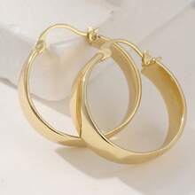 时尚简约金色圆环耳环，光滑圆润，百搭精致日常珠宝配饰 - 金色 - 查看 6