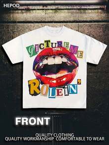 PICTURE ME ROLEIN, Street Wear, Y2K, (Cotton Streetwear T-Shirt) Men's Graphic Tees, Round Neck, Loose Fit, Fall & Holiday Travel, Unisex, Goth & Y2K - White 2 - 查看 7