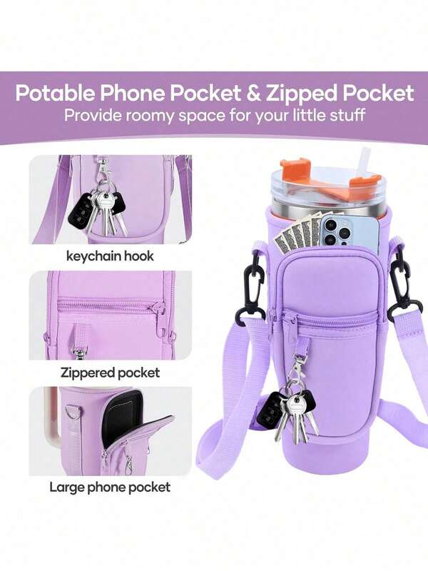 Túi đựng bình nước thủy tinh 40oz, túi giữ nhiệt, túi xốp chống sốc, vỏ bảo vệ khay đựng cốc trên xe hơi, túi đeo chéo có dây đeo vai điều chỉnh được, thích hợp cho du lịch ngoài trời, tập thể dục và sử dụng hàng ngày. Túi đựng bình nước có ngăn đựng điện thoại, vừa với bình thủy tinh 40/30oz, có tay cầm, dây đeo điều chỉnh và móc khóa, thích hợp cho đi bộ đường dài, cắm trại, thể thao, v.v. Túi giữ nhiệt bình nước, túi đeo chéo đựng bình nước, cần thiết cho du lịch, du thuyền, du lịch mùa hè, túi đựng bình nước tập thể dục.