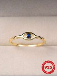 1枚925纯银复古蓝色邪眼戒指，女士铂金镀层戒指，优雅珠宝礼品，日常佩戴 - 惡魔之眼復古藍眼睛戒指環 - 查看 1