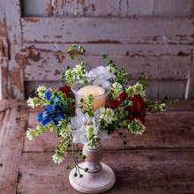 4th Of July Artificial Dahlia Mini Candle Ring Red White Blue Faux Flower Candle Holder Wreath For Party Fireplace Wedding Decor - Multicolor - View 2