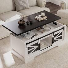 Beaully Lift Top Coffee Table End Table,47.2inch End Table With 2 Sliding Barn Doors Hidden Storage Compartment, Lifting Tabletop, Adjustable Shelf, Rustic Farmhouse Center Table For Dining And Living Spaces - Black and White - View 3