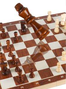 1 Set Large Wooden Foldable International Chess Board Game Set, Includes Wooden Chess Pieces, Built-In Storage Box, 2 Extra Queen Pieces, Suitable For Chess Enthusiasts And Game Lovers - Multicolor - View 5
