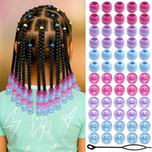 60pcs Colorful Braid Beads, Rainbow Color Ponytail Beads, Cute Hair Braid Beads For Girls, Suitable For Braids And Hair Bundles, 2 Styles Cute Hair Accessory - Multicolor - View 1