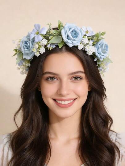 1 Female Aesthetic Bride Wedding Festival Forest Super Fairy Simulation Small Flower Garland Headband Beach Resort Travel Photography Decoration Headband Garland