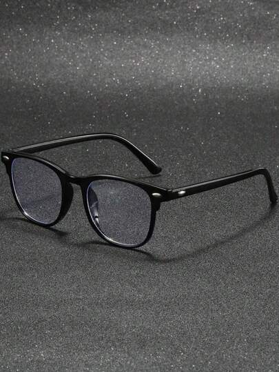 1/2件装 男女通用方形金黑铆钉透明眼镜配件，时尚全框眼镜