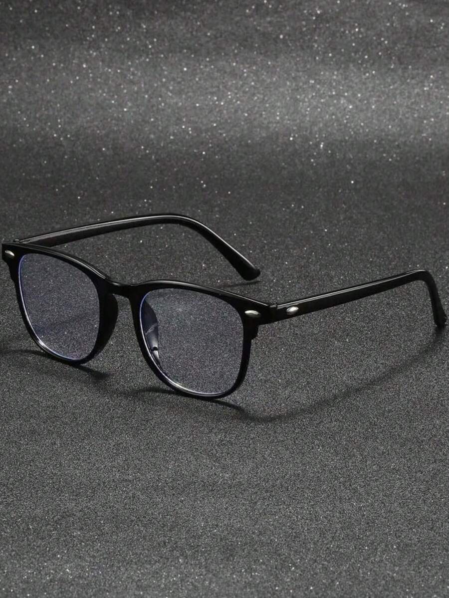 1/2件装 男女通用方形金黑铆钉透明眼镜配件，时尚全框眼镜 - 彩色 - 查看 1