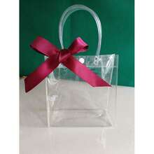 10 Stück wiederverwendbare klare Plastikgeschenktüten mit Griffen, PVC-Material mit Schleifen-Dekor, geeignet für Hochzeit, Brautparty, Geburtstag, Babyparty, Gender-Enthüllungsparty, Kleinunternehmen (Lila) - A - Übersicht 2